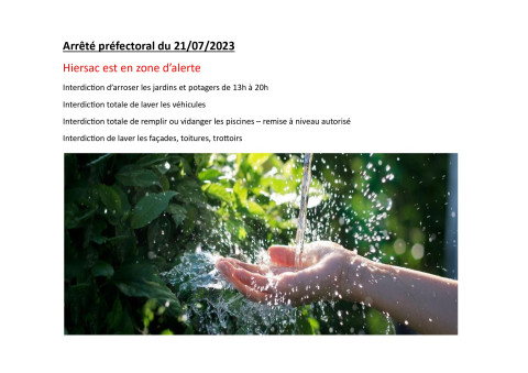 HIERSAC EN ZONE D'ALERTE SECHERESSE