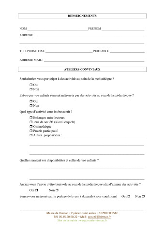 QUESTIONNAIRE MEDIATHEQUE DE LA COMMUNE