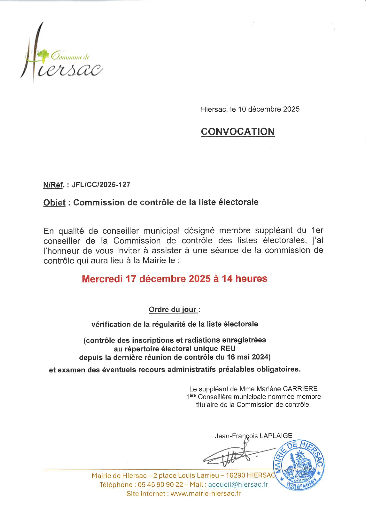  COMMISSION DE CONTRÔLE DE LA LISTE ELECTORALE