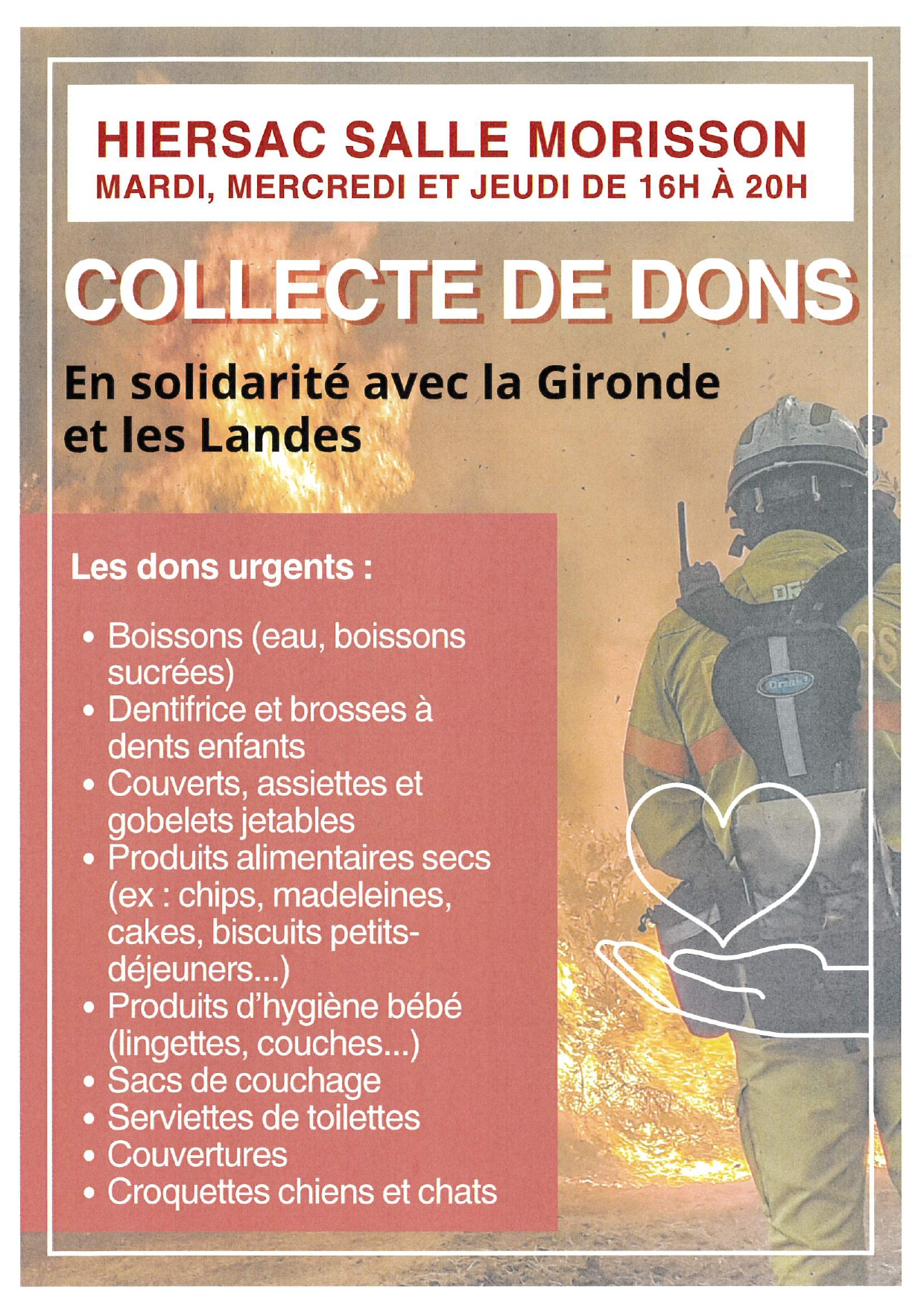  COLLECTE DE DONS / INCENDIES GIRONDE