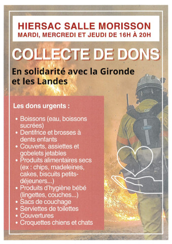 COLLECTE DE DONS / INCENDIES GIRONDE
